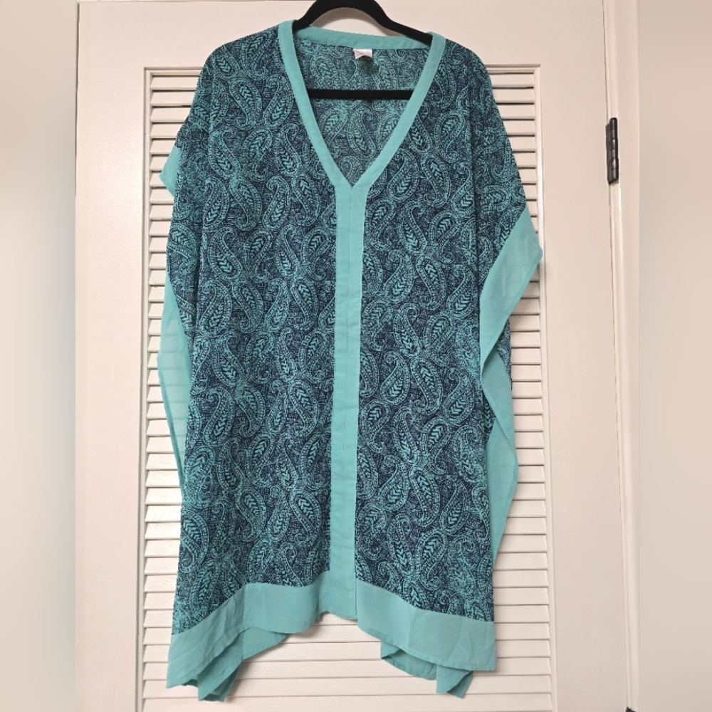 Merona - Turquoise & Blue Paisley Kimono Tunic Blouse Kaftan Beach CoverUp